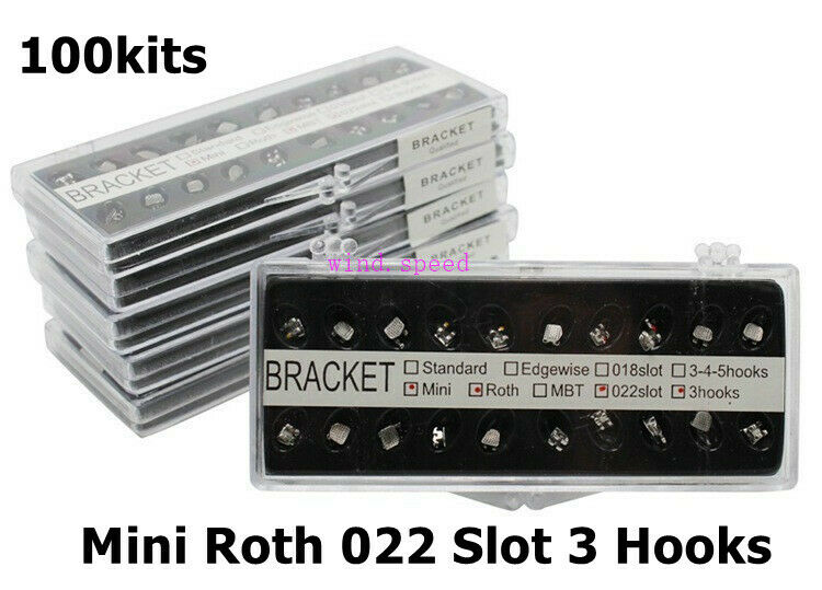 100kit Metal Orthodontic Brackets Molar Braces Mini Roth 022 Slot 3 Hooks Dental