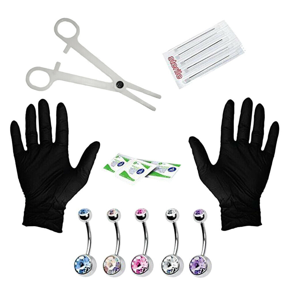 Set of 15Pcs Pro Jewelry Needles Kit Belly Navel Button Ring Body Piercing Tool