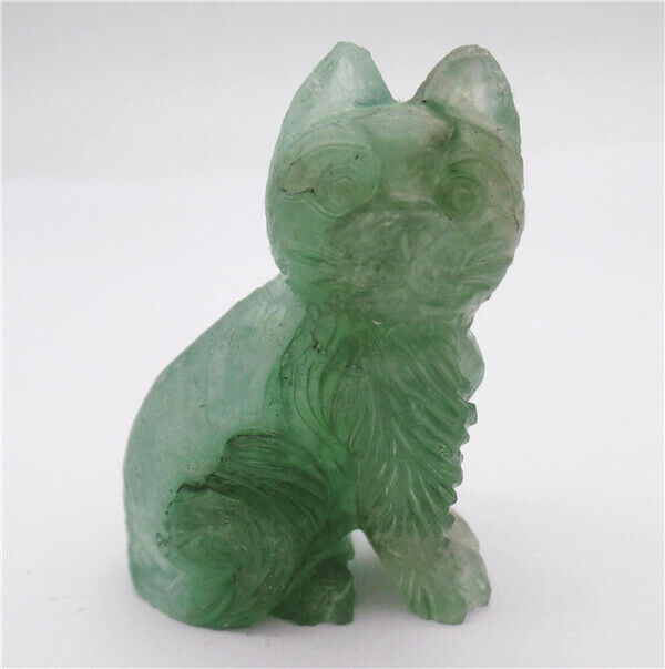47g 48x32x20mm Natural Green Fluorite Carved Cat Decoration Statue Decor HH7657
