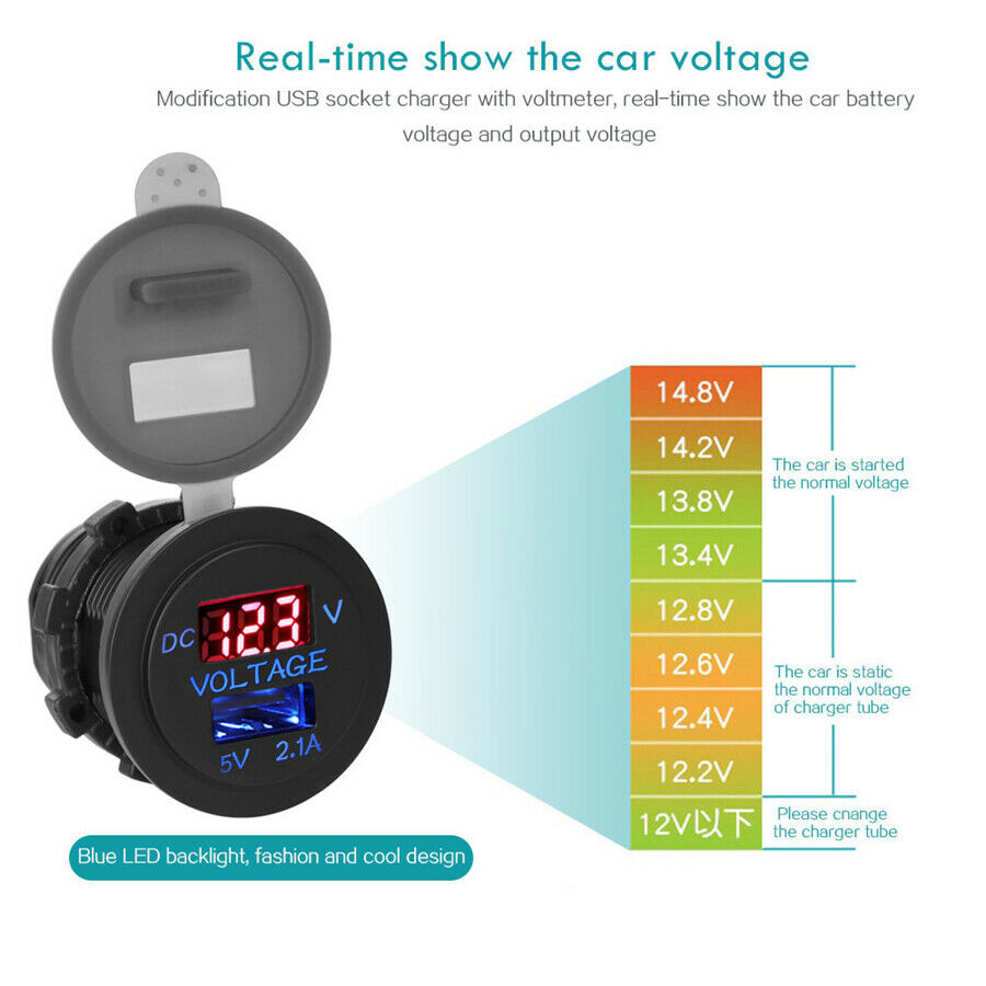 Car charger Socket 2.1A USB Port Charger Power Outlet LED light digital Voltage