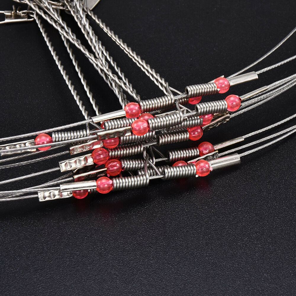 10X Fish Hook Rope Wire Fishing Wire Line Leader Trace With Snap Safety Snaps