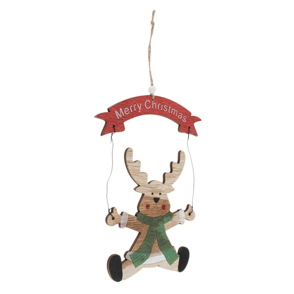 Charm Christmas Elk Wooden Pendants Xmas Ornaments Party Room Hanging Decor