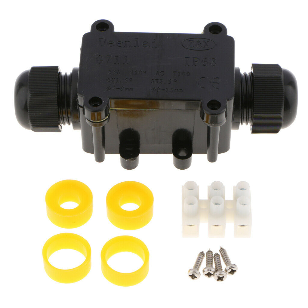 Outdoor Waterproof IP68 Junction Box 2 Way Cable Wire Connector Black