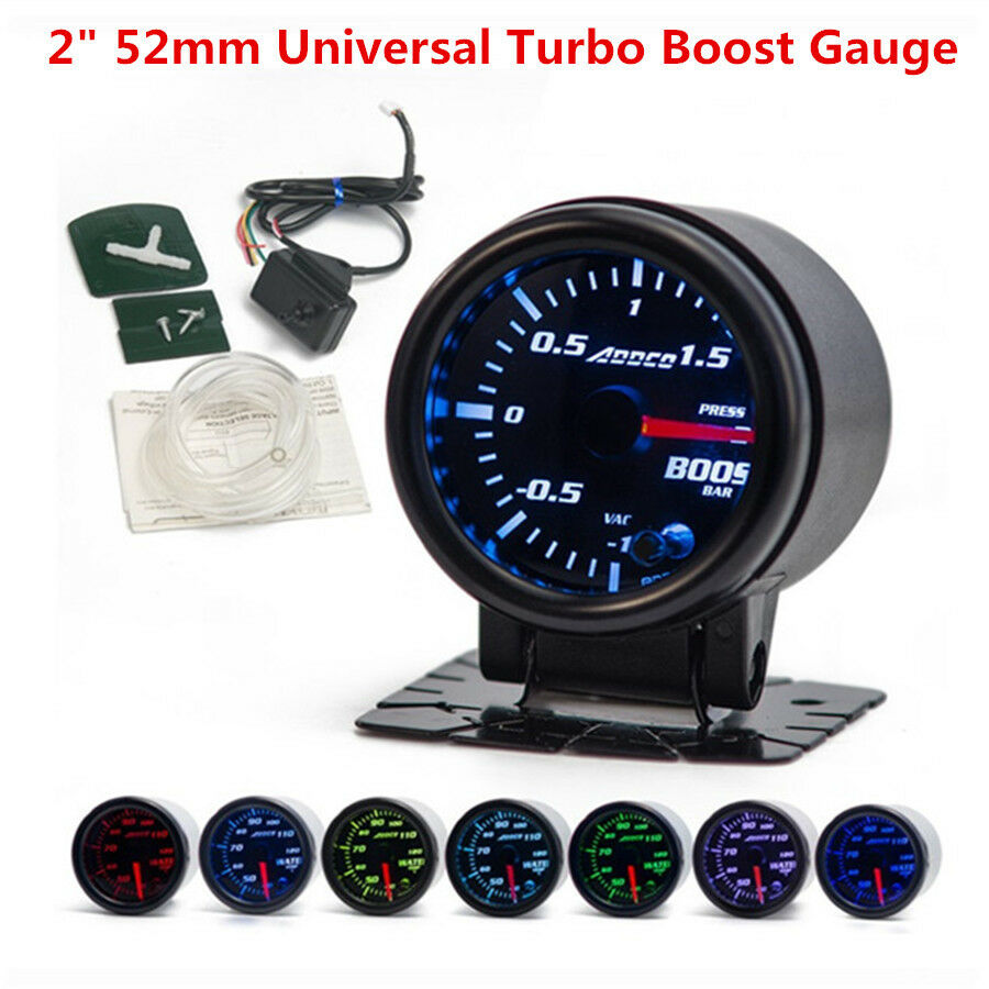 Universal Car 2"/52mm Turbo Boost Gauge Meter Smoke Tint Lens w/ Sensor & Holder