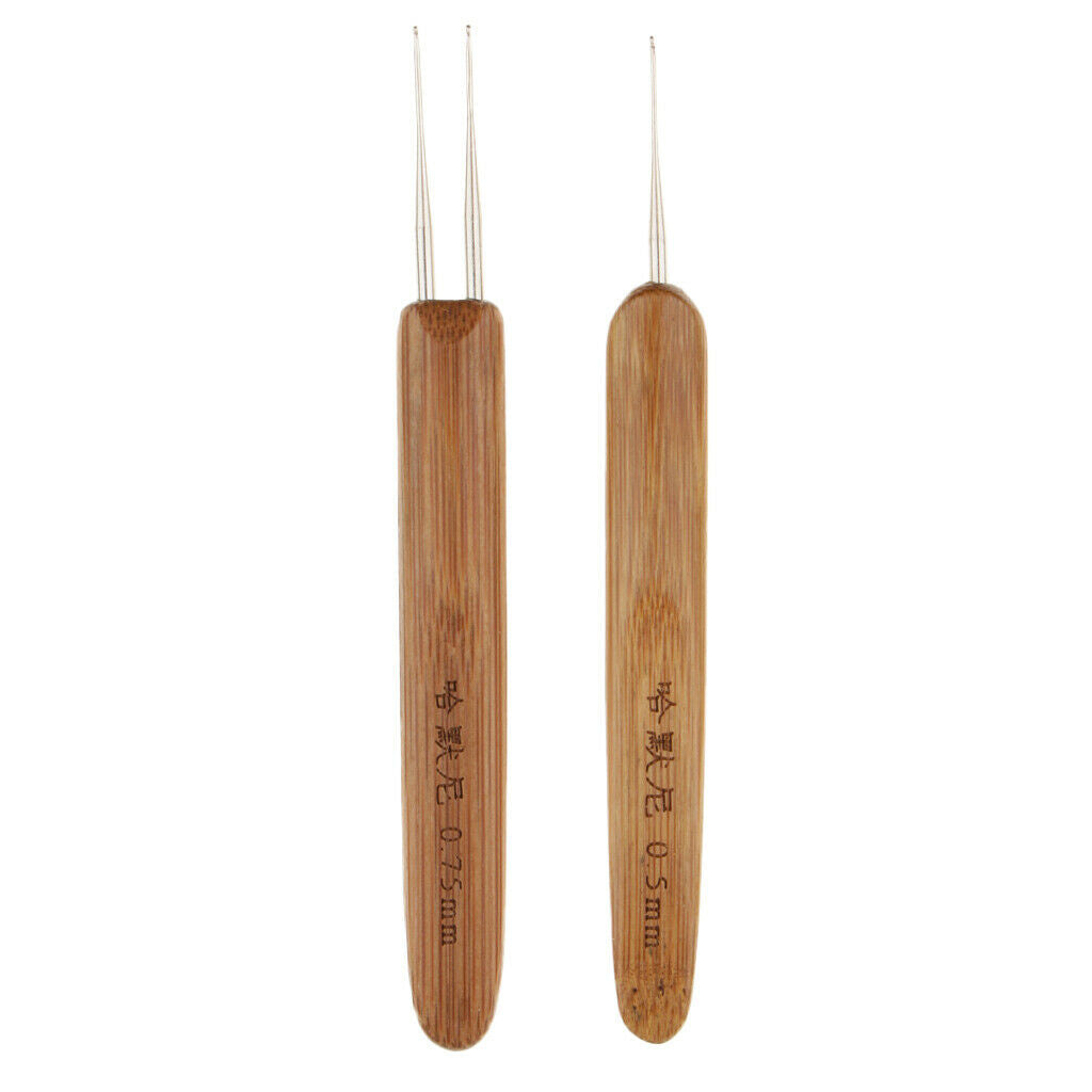 2x Hair Crochet Hooks Needles Braid Craft 0.5mm/0.75mm + 20x Dreadlock Beads