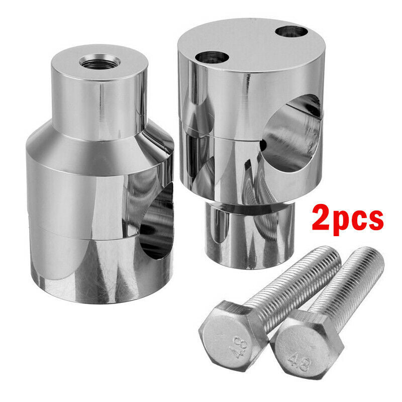 2PCS Chrome Round 25mm Handlebar Riser Universal fit For 1" bars 1/2"-13 Thread