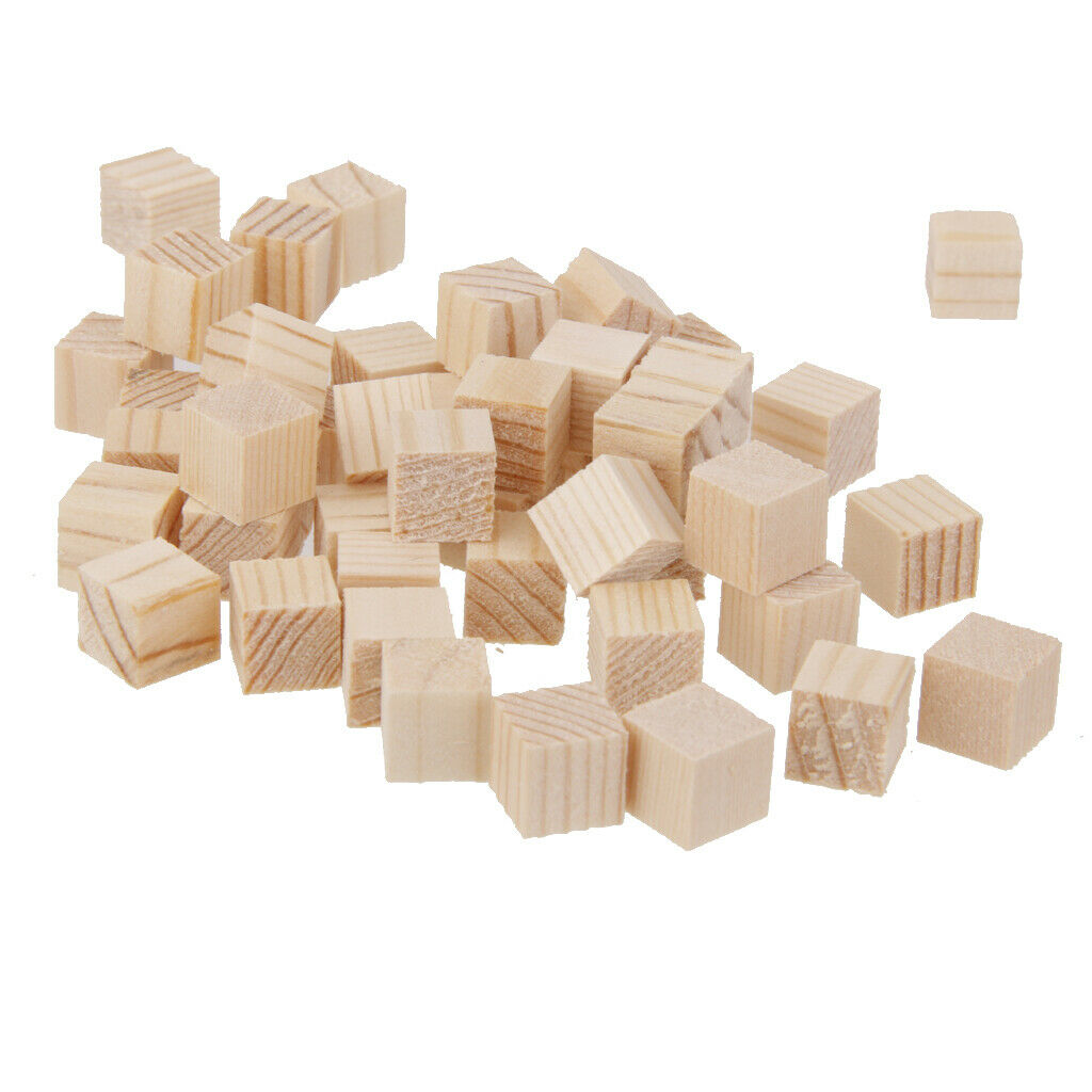 50X 10MM Square Wood Shape Cube Wooden Block Decors Kids Educational Toys