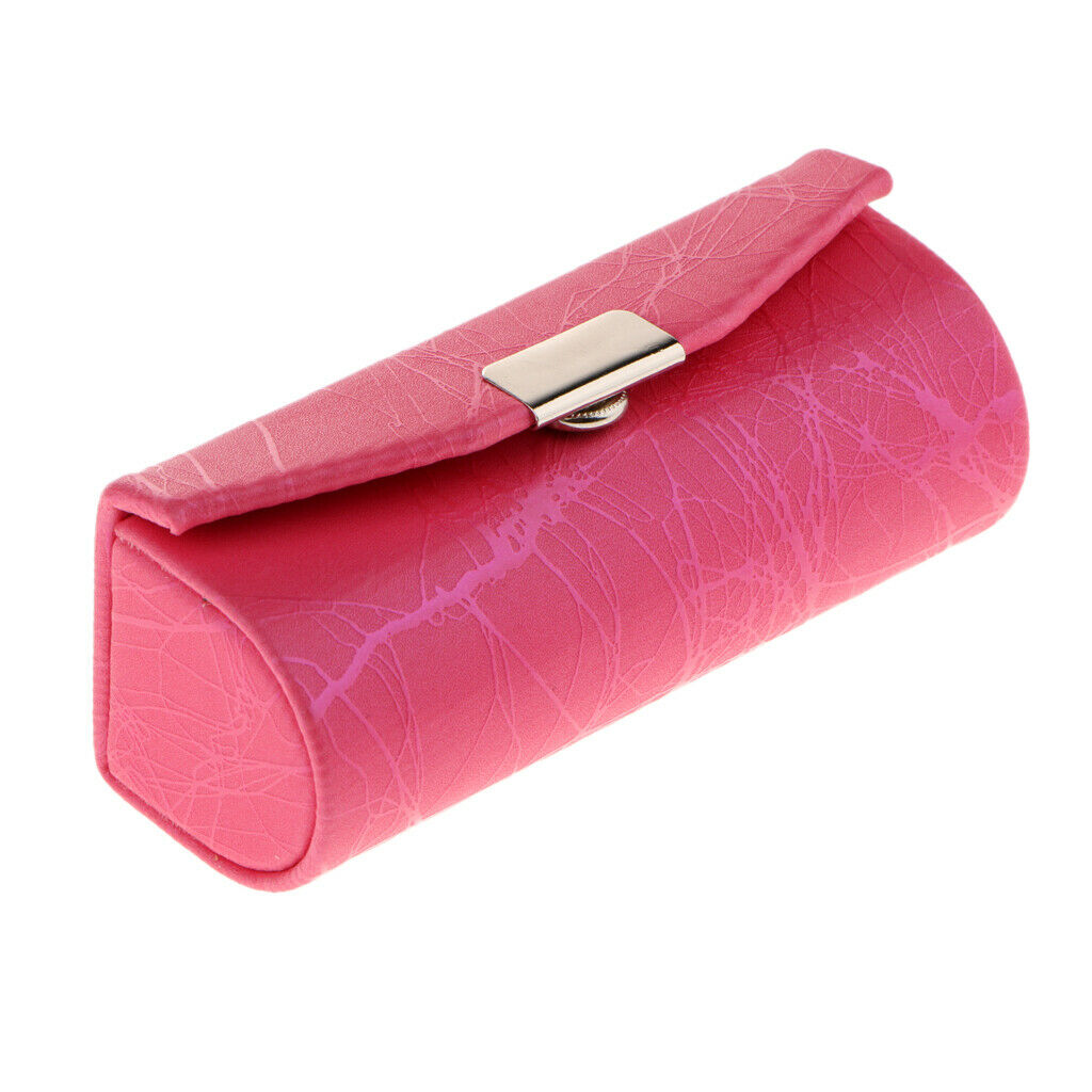 Leather Lipstick Lip Gloss Case Storage Box Makeup Holder with Mirror Rose Red