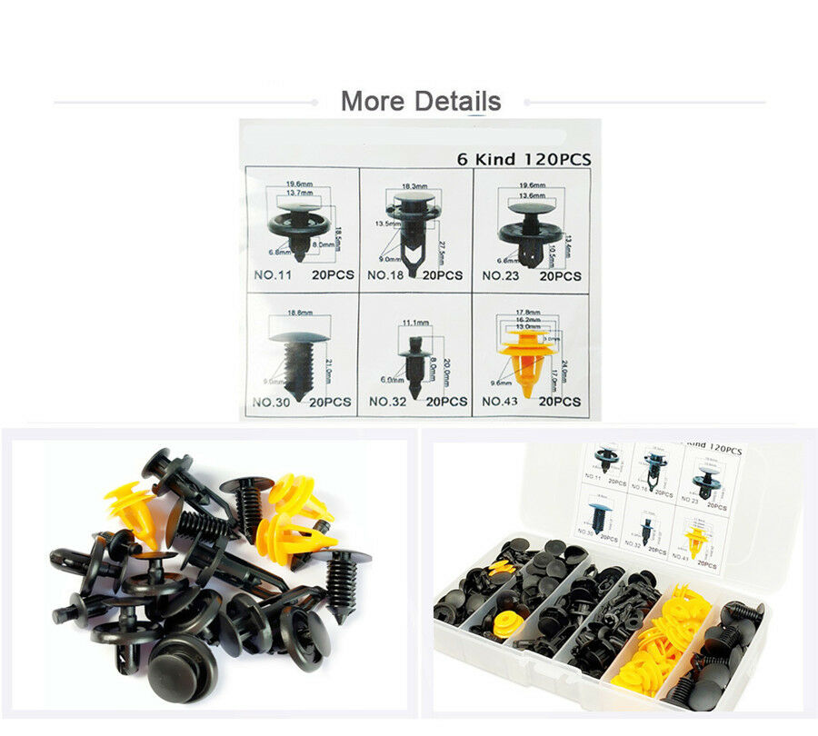 120Pcs Mixed Auto Car Fastener Clips Bumper Fender Trim Plastic Rivet Door Panel