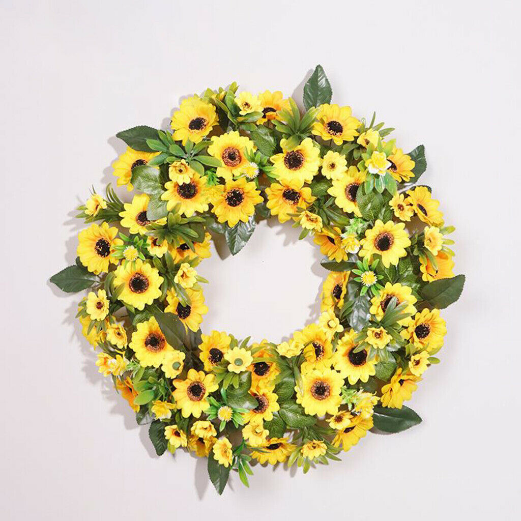 Artificial Sunflower Wreath 20'' Welcome Lifelike Garland Wreath Decoration