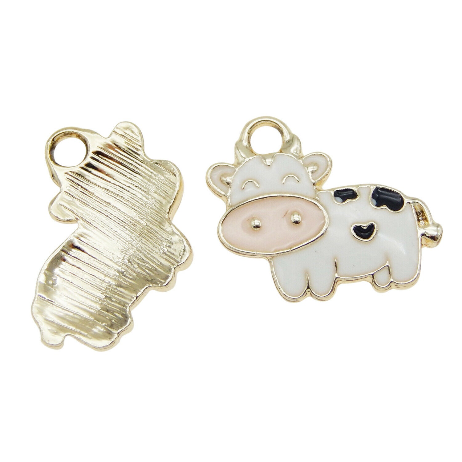 15pcs Enamel Plated White&Black Cow Ox Calf Pendant Charms Jewelry Findings