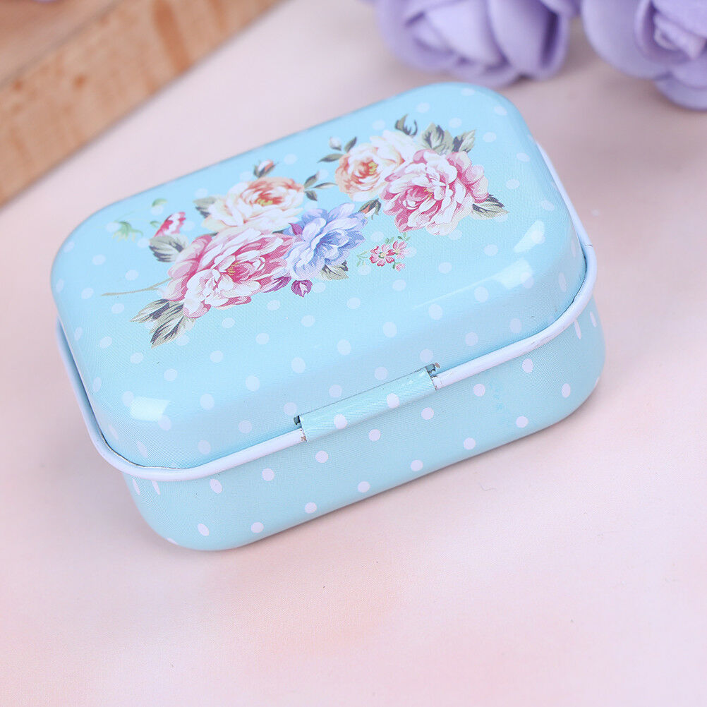 Mini flower tin trinket jewelry coin box tinplate storage case small recta.l8