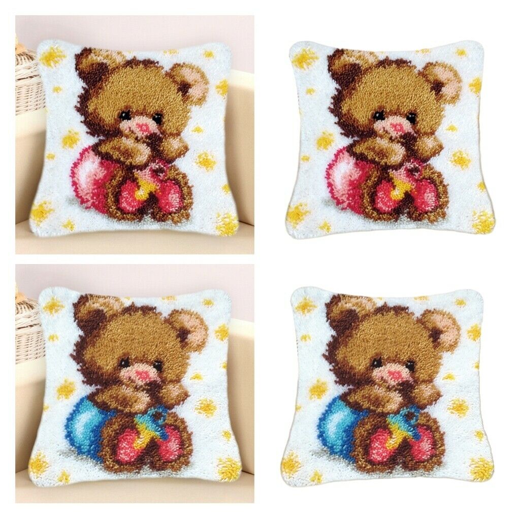 2 Pack Bear Latch Hook Rug Kit Cushion Pillow Home Decor for Beginners
