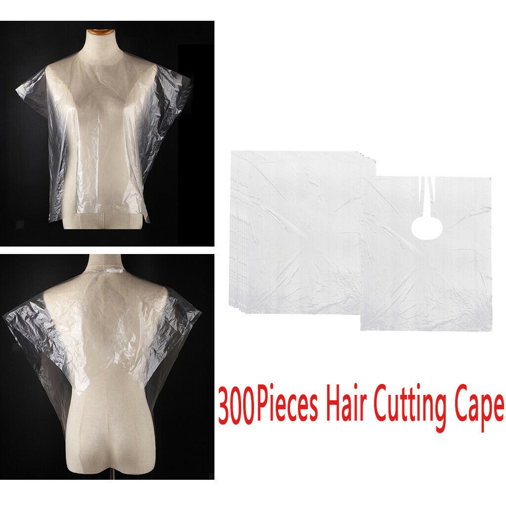 300 Pieces Waterproof Salon Hair Cutting Cape Gown Barber Apron Bib Clear