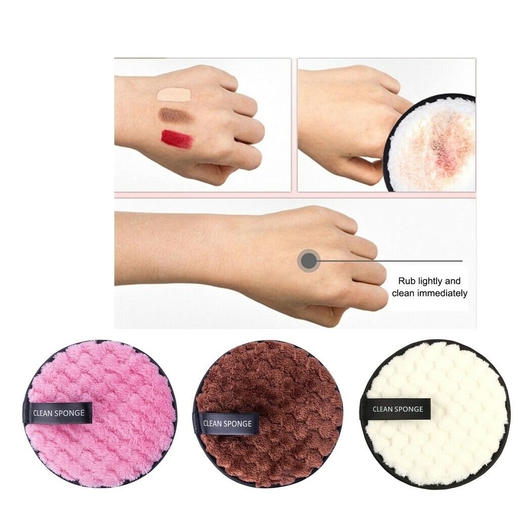 3pcs Reusable Microfiber Plush Makeup Remover Puff Face Cleansing Wipe