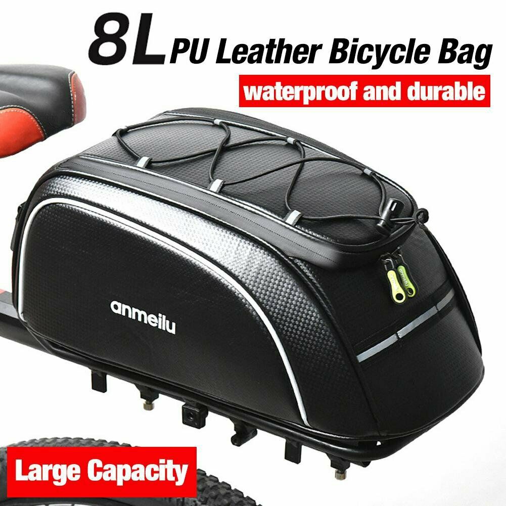 8L Bike Rear Seat Bag Bicycle Backseat Cycling Pannier Rack Trunk Travel Bag PU