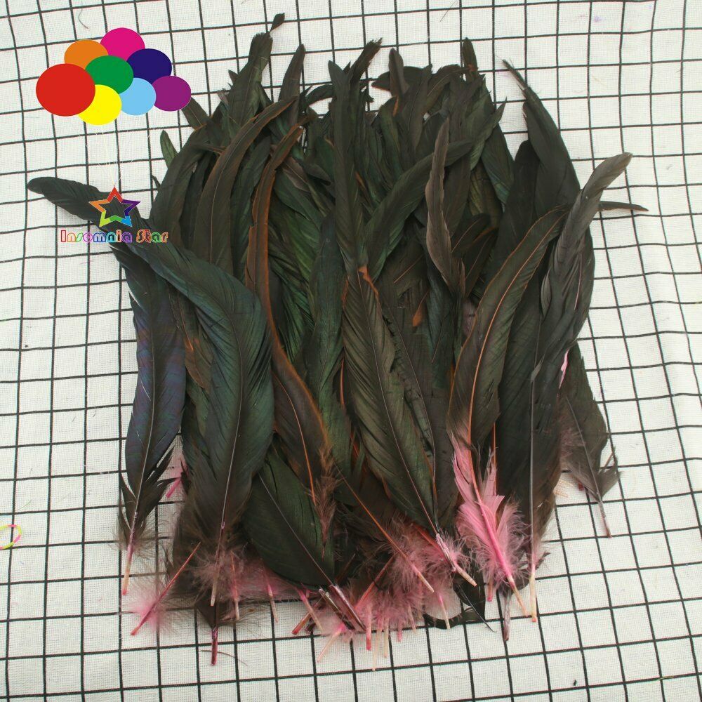 Pink dyeing 100 Pcs 12-14 Inch/ 30-35 cm Cock Chicken Tail natural Feathers