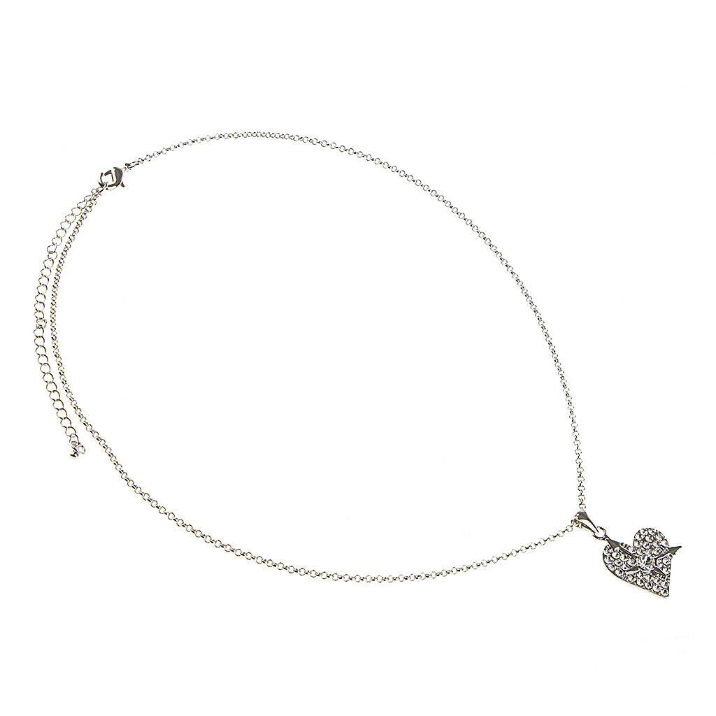 Full Rhinestone Paved Love Heart Double Arrow Pendant Chain Choker Necklace