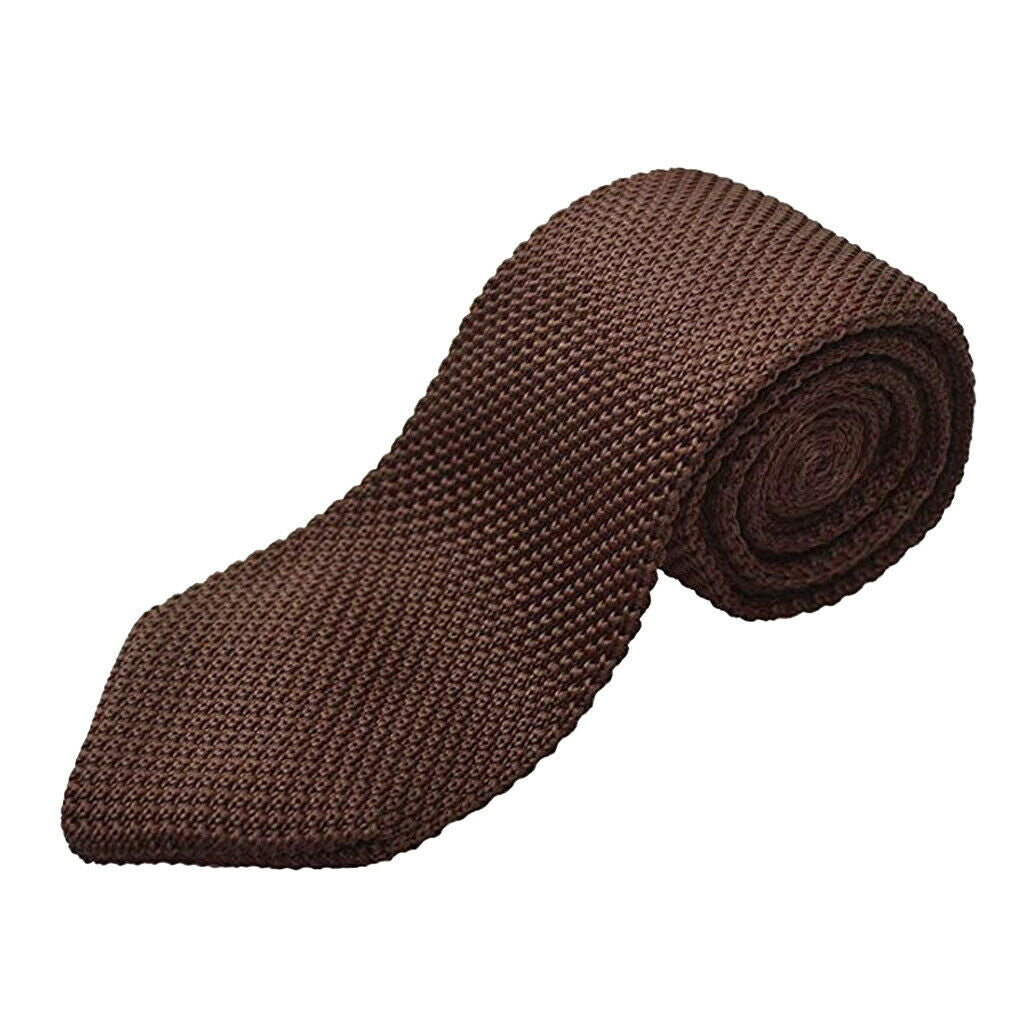 Men's Fashion Knitted Solid Necktie Casual Narrow Skinny Woven Tie Brown