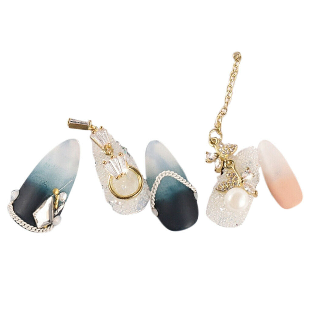 Lots 5 DIY Decorative Beads Gem Alloy Chain Lines Shiny Nail Charms Pendants