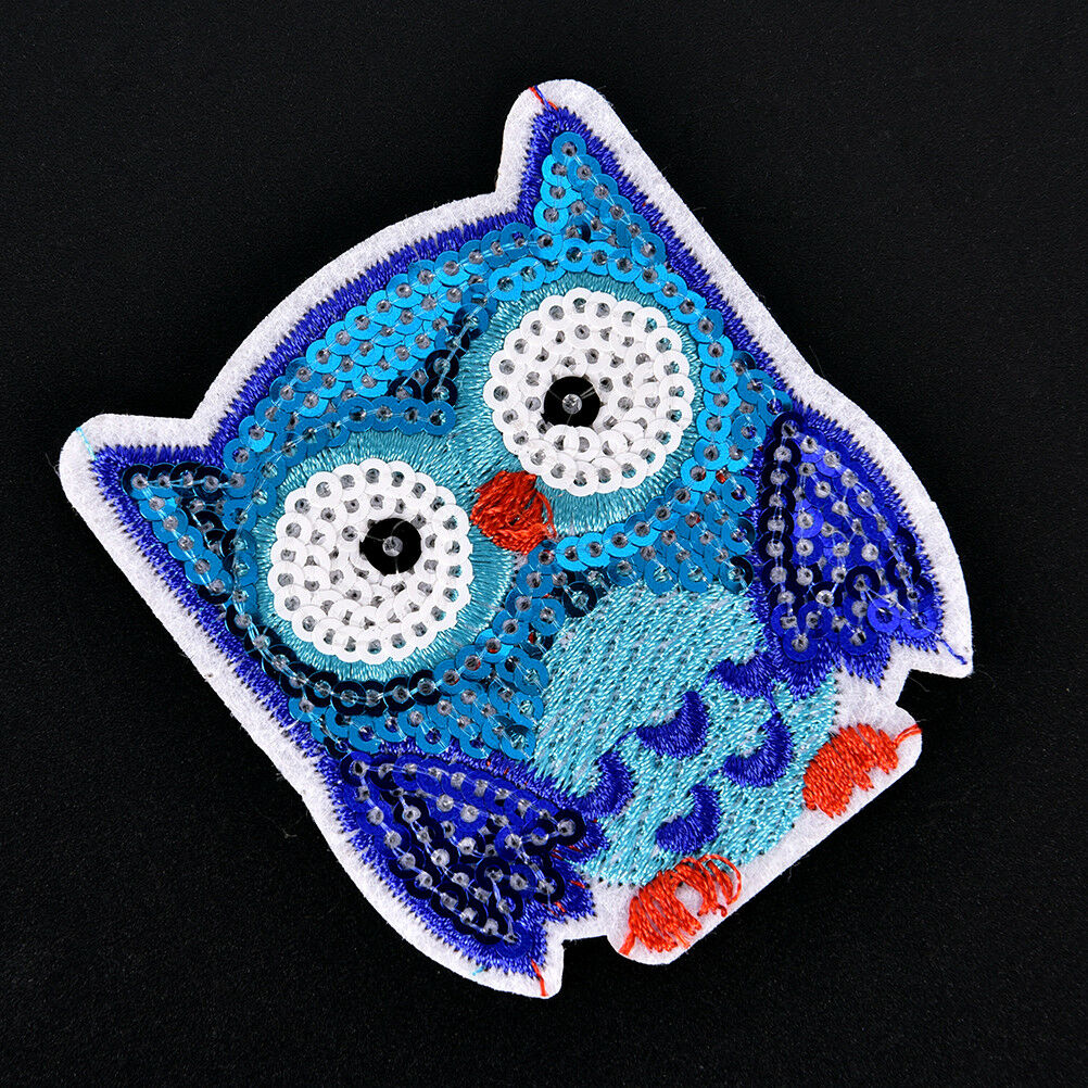 Owl Sequins Iron On Patches Sew-on Embroidered Patch Motif AppliqueBDor.Cl.l8