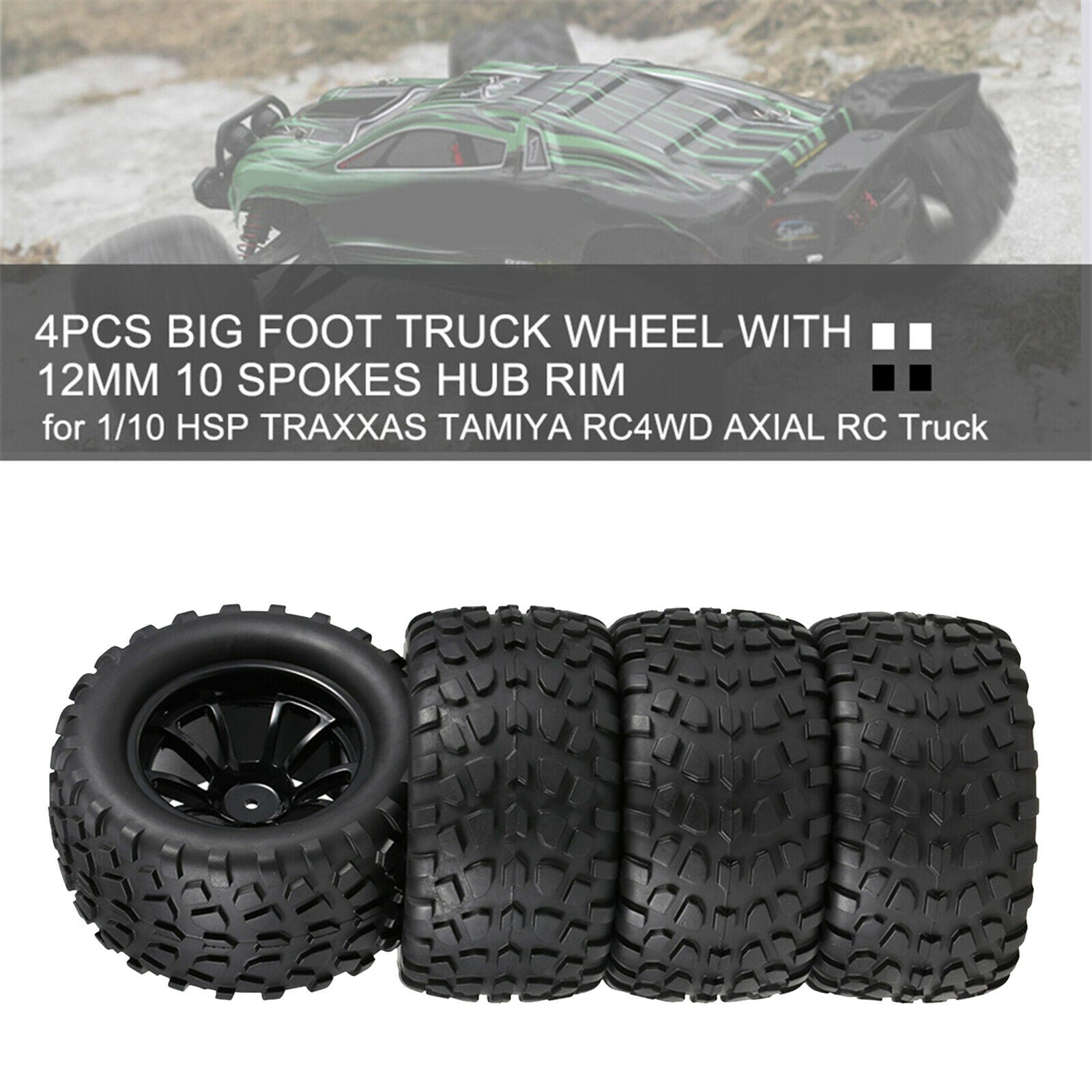 4x Tires and Wheel Rims Set Hex Hub for 1/10 Climbing Car Crawler Truck,Off-road