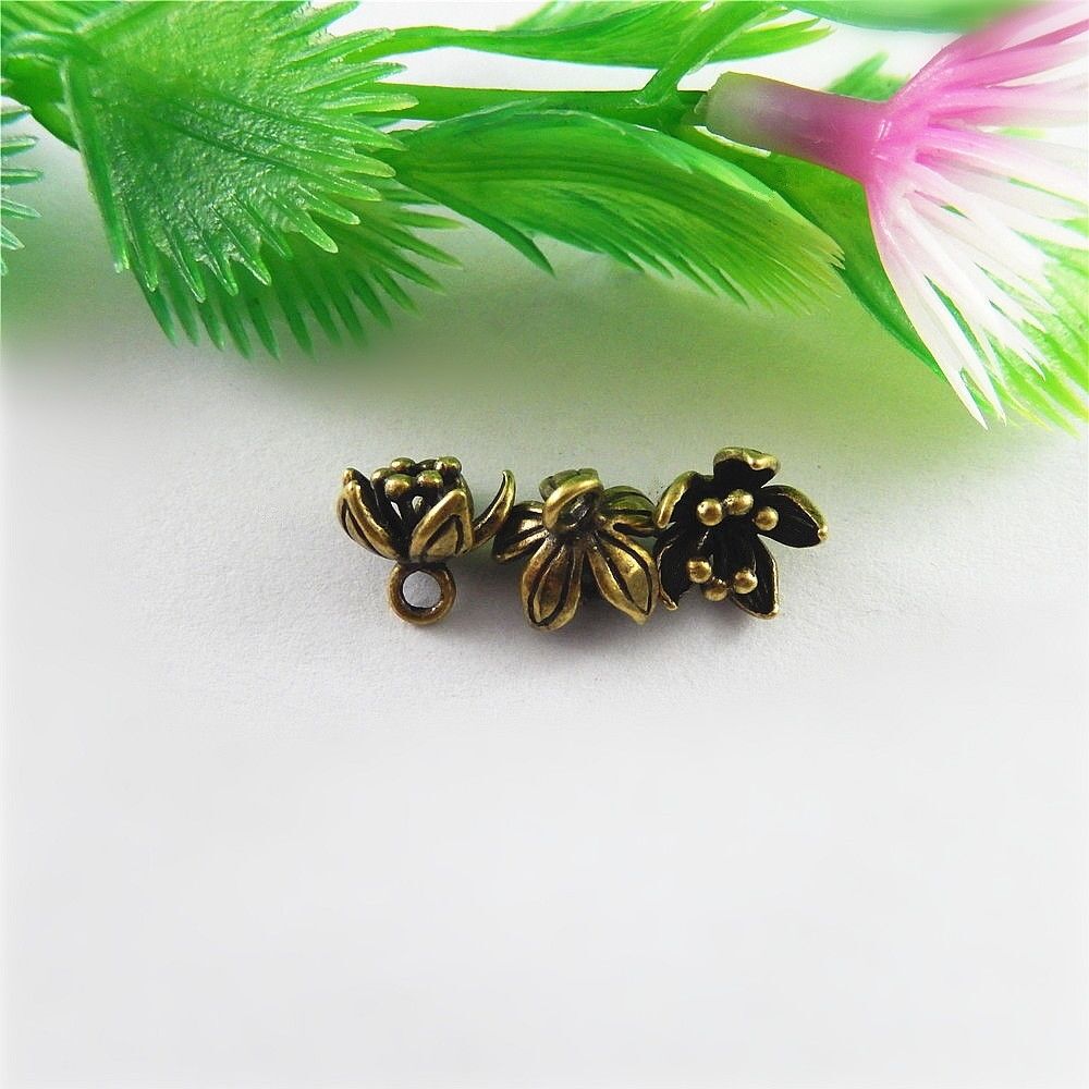 20pcs Antiqued Bronze Brass Lotus Flower Jewelry Making Charms Dangles Crafts