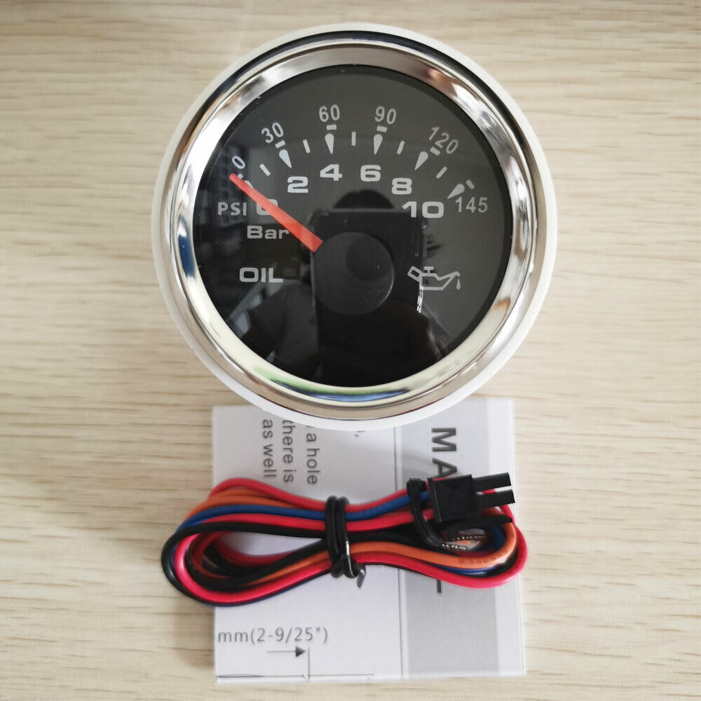 52mm black oil pressure gauge with sender 10-184ohms for car marine 7 colors led
