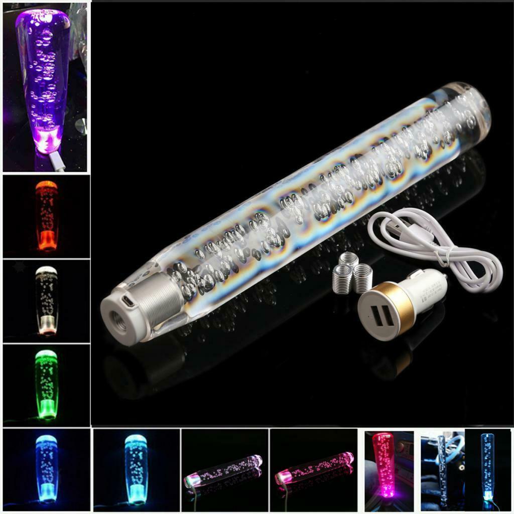Automotive Shift-lnob Gear Shifter Lever with Crystal Bubble 7 Color LED Light