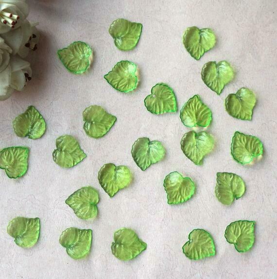 100pcs Green Leaf Frosted Acrylic Spacer Beads Caps For Jewelry Making 15*16mm