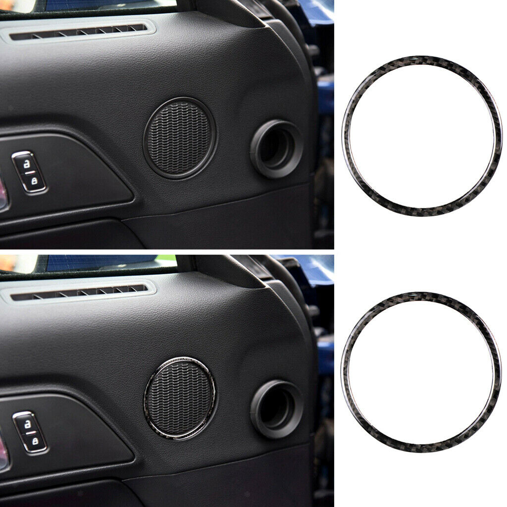 2PCS Carbon Fiber Door Car Speaker Sound Cover Ring For Ford Mustang 2015-17