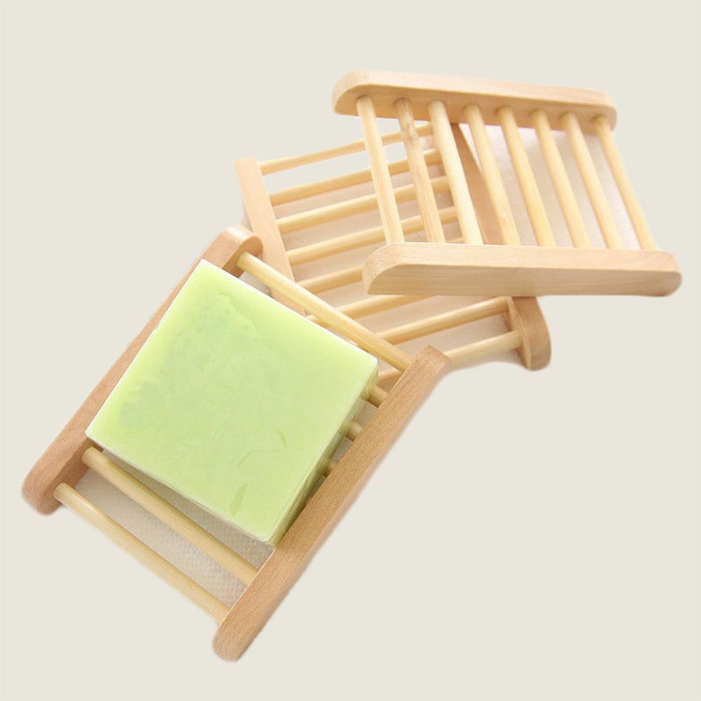 Natural Bamboo Soap Holder Dish Bathroom Shower Plate Stand Storage Wood .l8