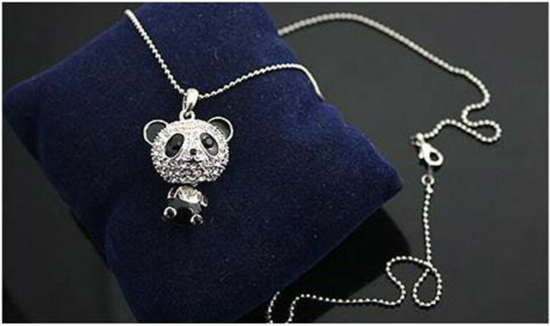 New Trendy Women's Full Rhinestone Novelty Panda Bear Pendant Necklace Jewelry