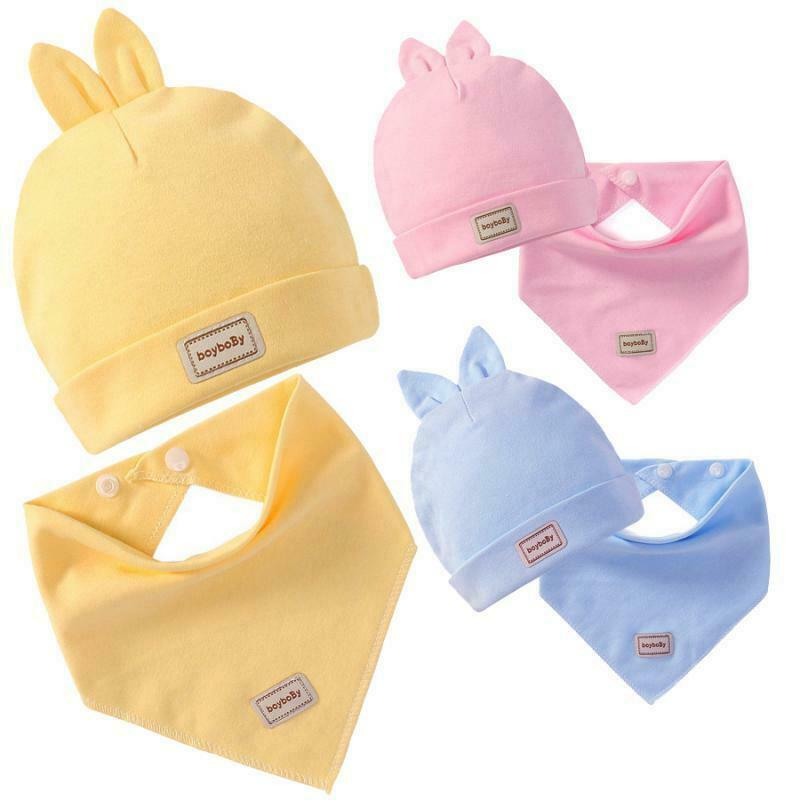 2Set Baby Kids Infant Toddler Bandana Bib Feeding Triangle Salvia Towel Hat
