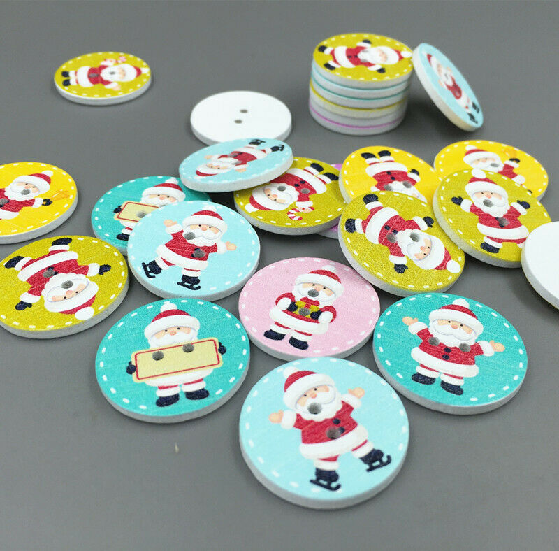 50X Christmas decoration Round Wood Buttons Santa Claus Sewing Scrapbooking 25mm