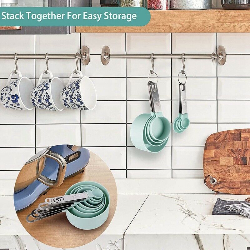 Measu Cups and Spoons Set of 8 Pieces,Nesting Measure Cups with Stainless StB7E2