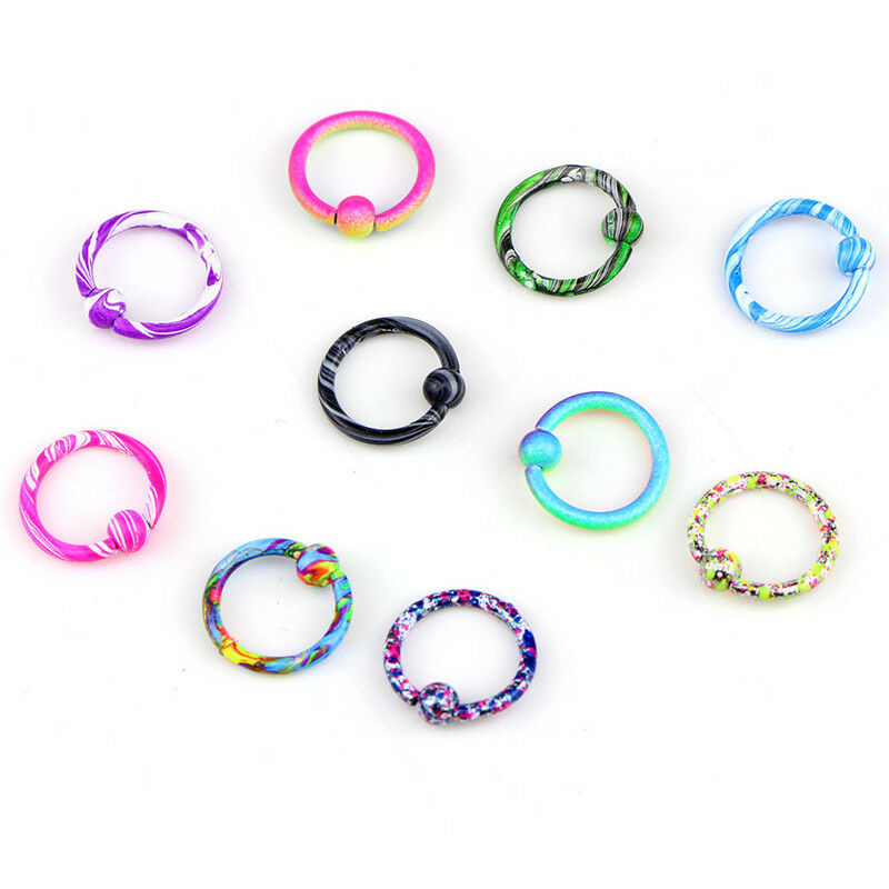 10PCS Body Piercing Round Captive Bead Nose Ring Hoop Stud Gauge Women Jew.l8