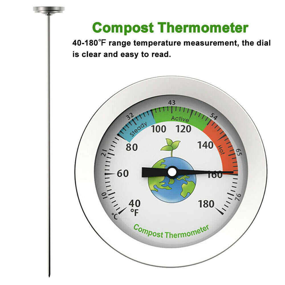 50cm Stainless Steel Compost Soil Thermometer Celsius Measuring Garden 40-180℉