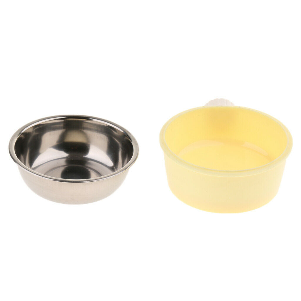 Easy Clean Food & Water Dog Bowl Pet Cage Hanging Feeding Bowl Yellow