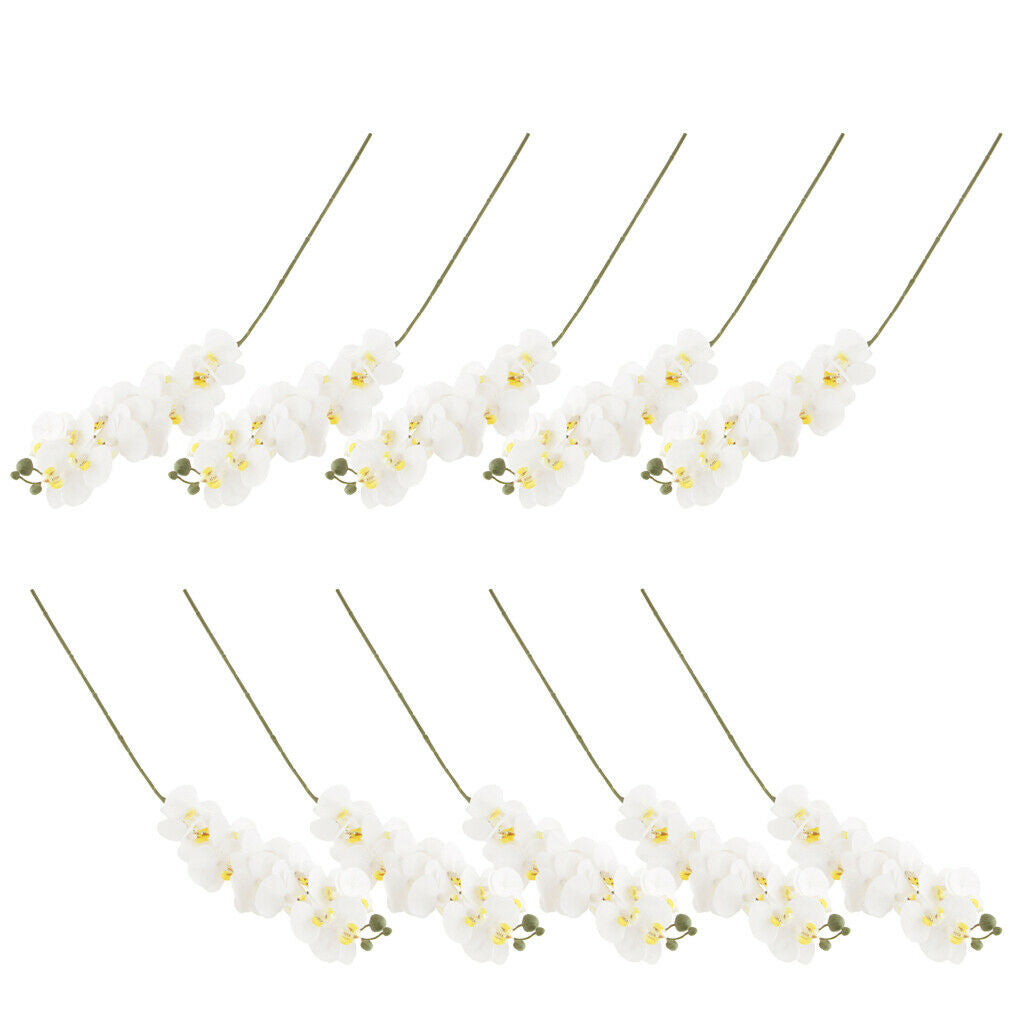 10pcs Artificial Floral Phalaenopsis Orchid Plants Home Garden Decoration White