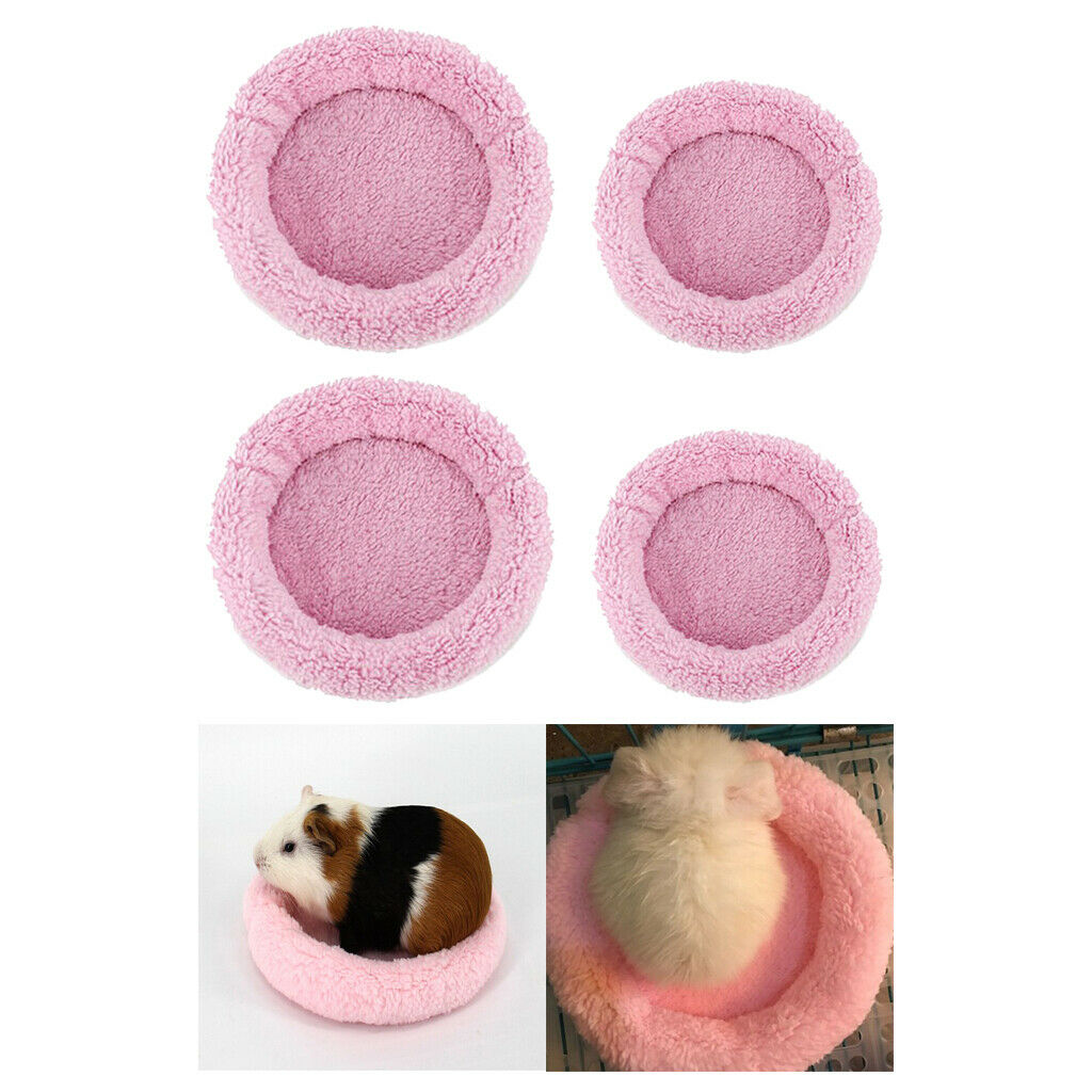 4pcs Pet Mats Warm Bedding Round for Rabbit Pig Hamster Squirrel Mice Pink