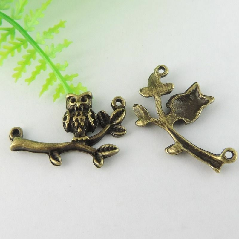 29x18x3mm Antiqued Bronze Alloy Owl on Branch Pendant Charm Jewelry Craft 12 pcs