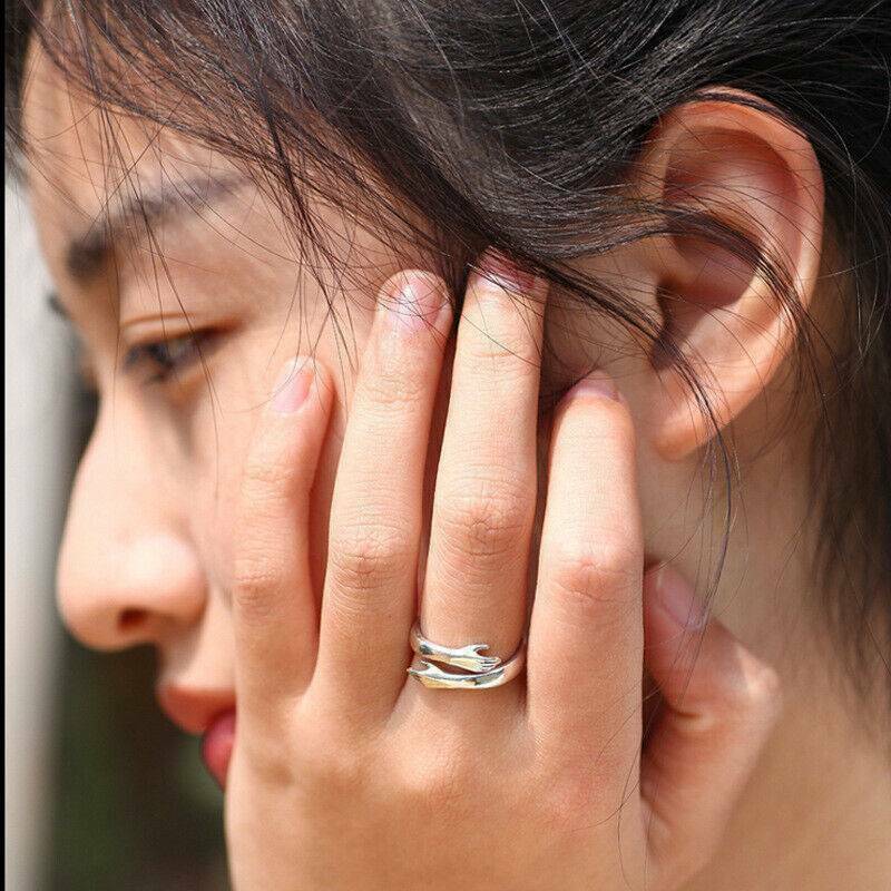 Hug Shape Engagement Ring Jewelry Xmas Gift Adjustable For Lover Couple Friends