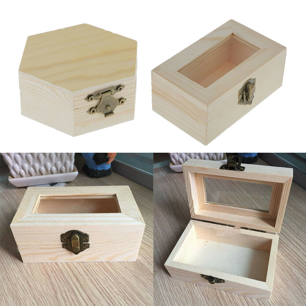 Unpainted Plain Hexagonal Rectangular Wooden Jewelry Gift Box Trinket Chest