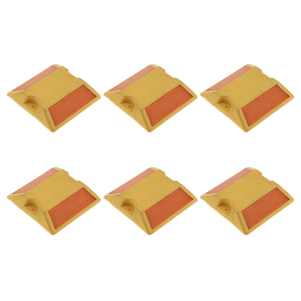 6Pcs Plastic Commercial Reflective Road Marker Driveway Reflector Yellow