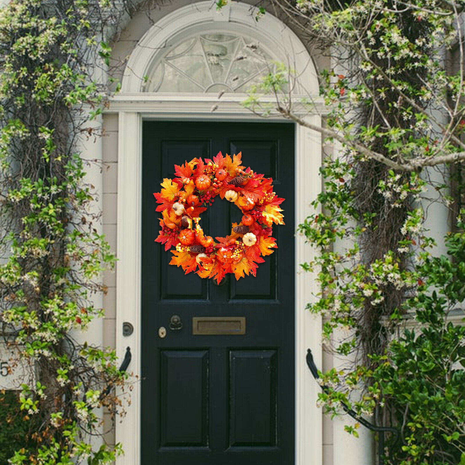 Autumn Fall Harvest Round Garland Wreath 24" Door Decor Ornaments Halloween