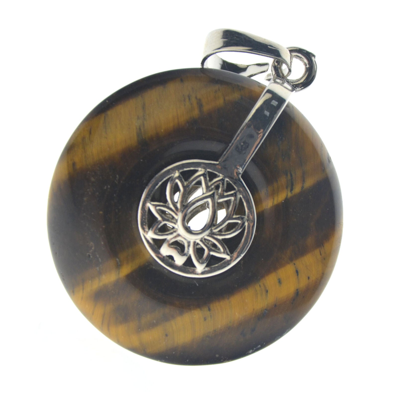 Tiger eye Stone Yoga Lotus Round Pendant Energy Reiki Healing Amulet