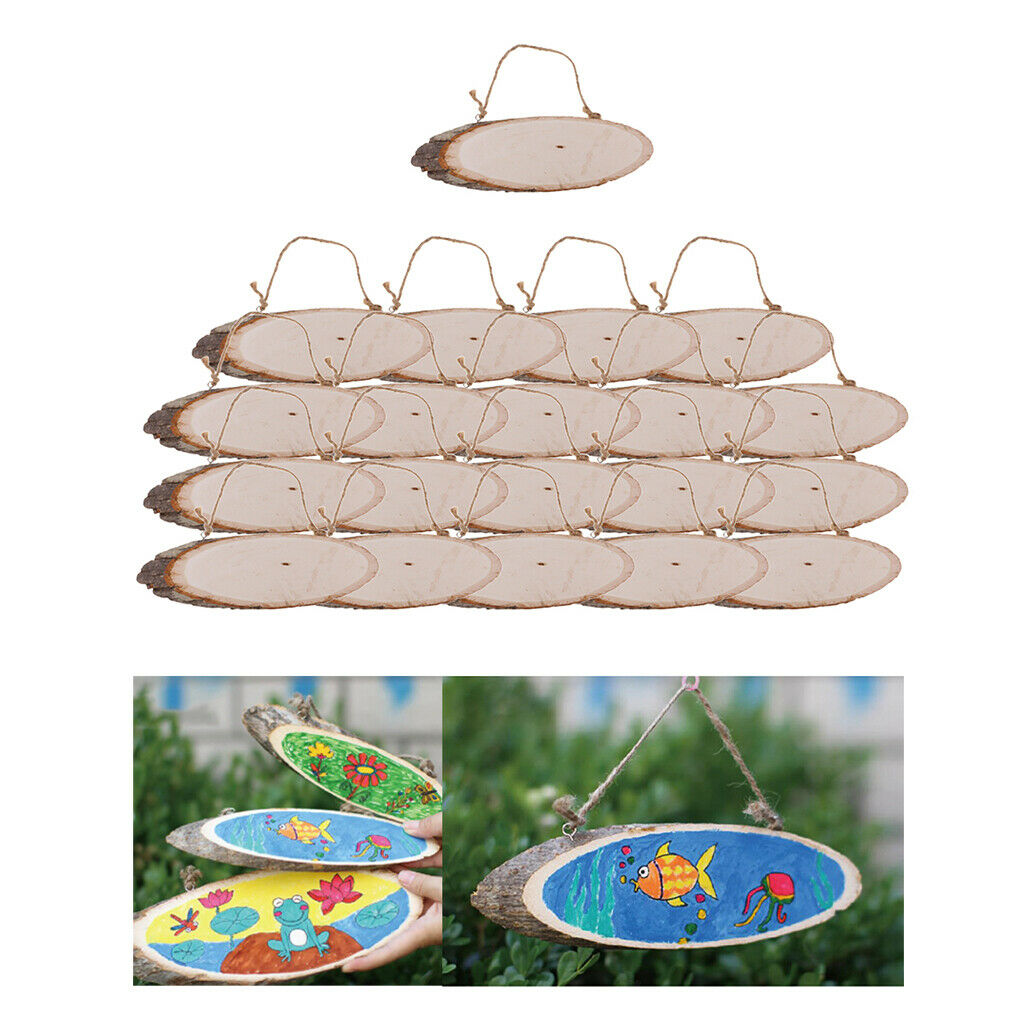 20 Packs Oval Wood Pieces Rustic Wooden Slices Wood Decor Birthday Hangings