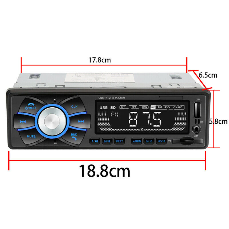 1 Din Car MP3 Bluetooth Music Player FM Radio Audio U Disk SD Card AUX Function