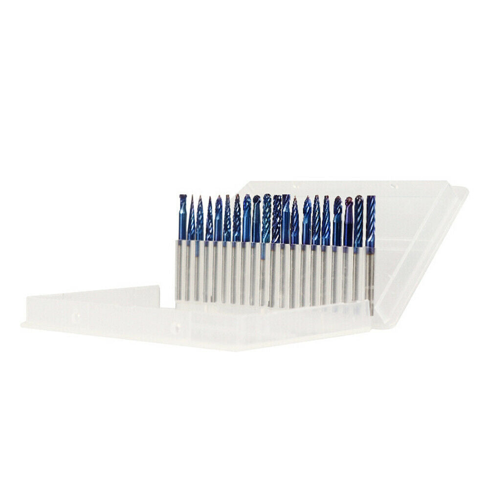 20Pcs 1/2 Cut Flute Blue Nano Coated Titanium Carbide Rotary Burr Bit 1/8"